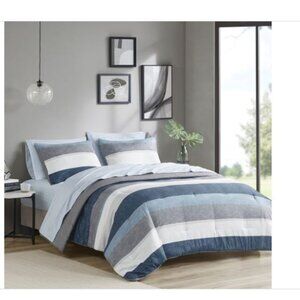 Madison Park Essentials Jaxon Wide Stripe 5-Pc. Comforter Set, Twin - Blue, Gray